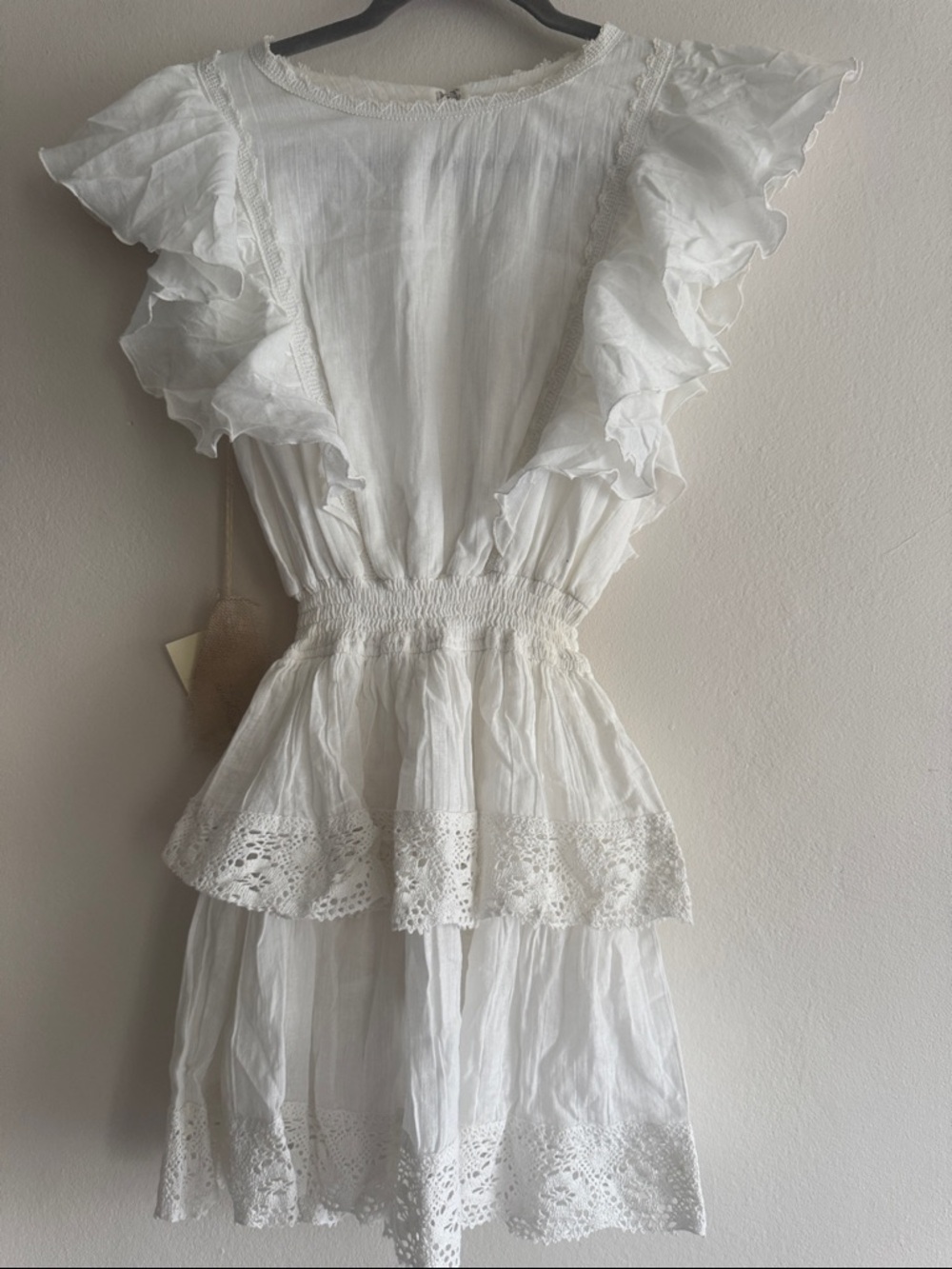 White Ruffled Lace Trim Cotton Dress